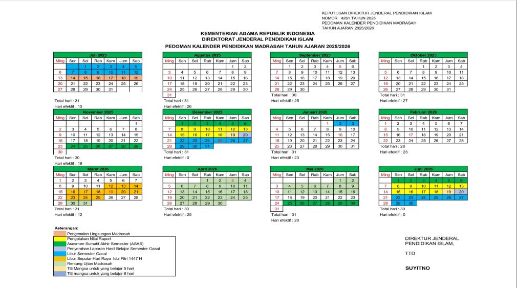 Pedoman Kalender Pendidikan Madrasah TA 2025-2026